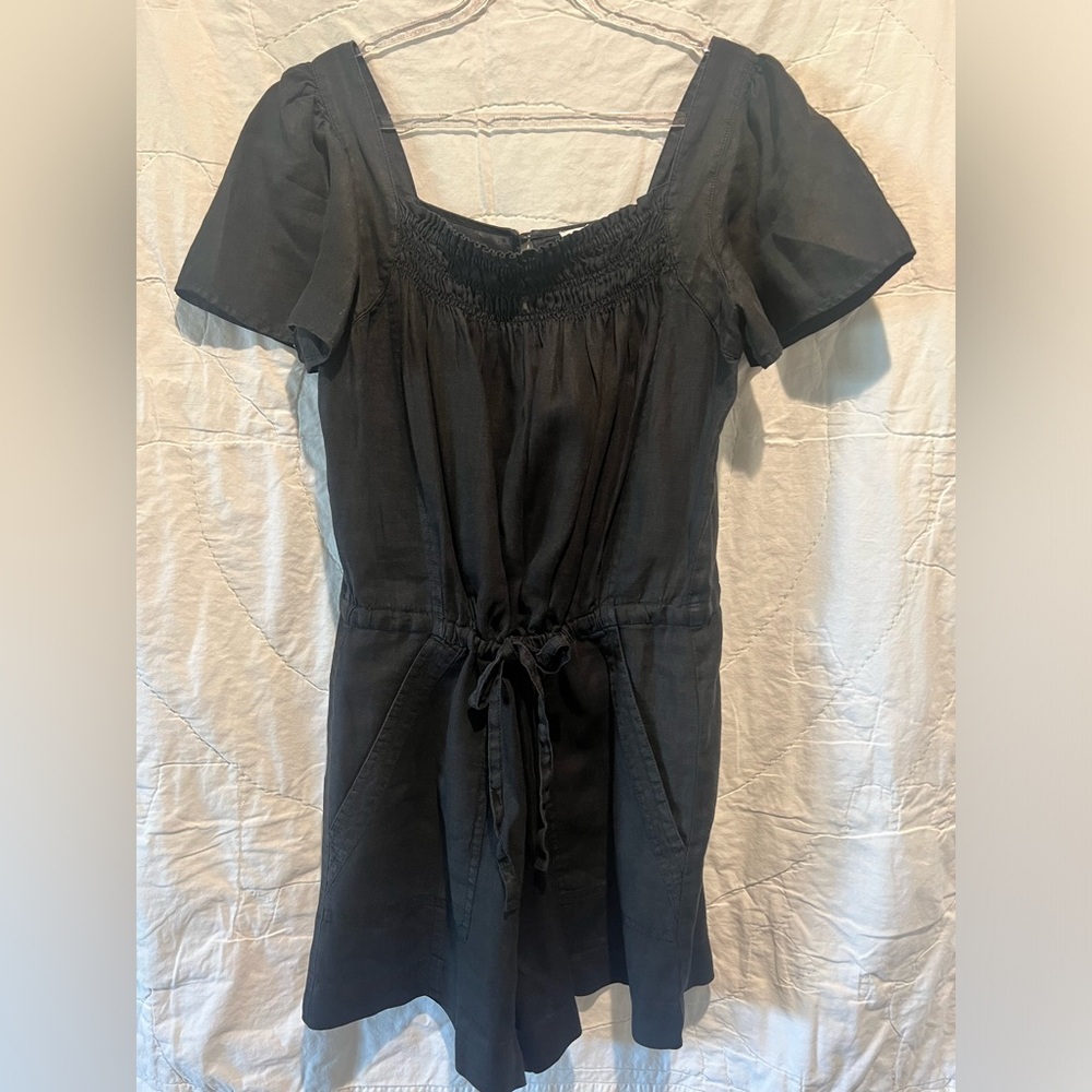 Joie Black Linen Short Sleeve with Pockets Romper Sz: Small - Picture 2 of 9